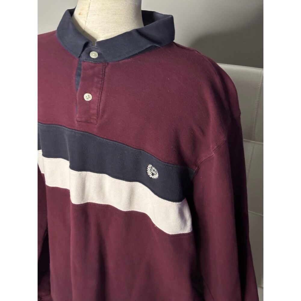 Chaps Burgundy Rugby Shirt with Navy & White Stripe